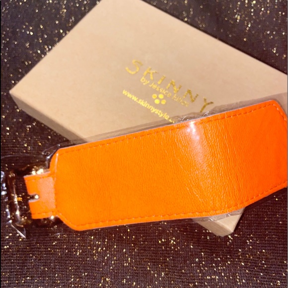 LAST - Orange Leather Lambskin Buckle Cuff - Picture 7 of 9
